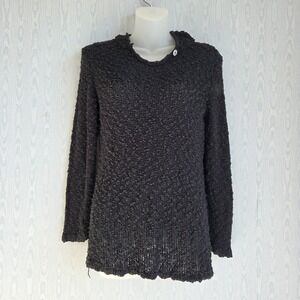 Wind River Hooded Sweater‎ Womens S Black Textured Open Knit Fairy Grunge